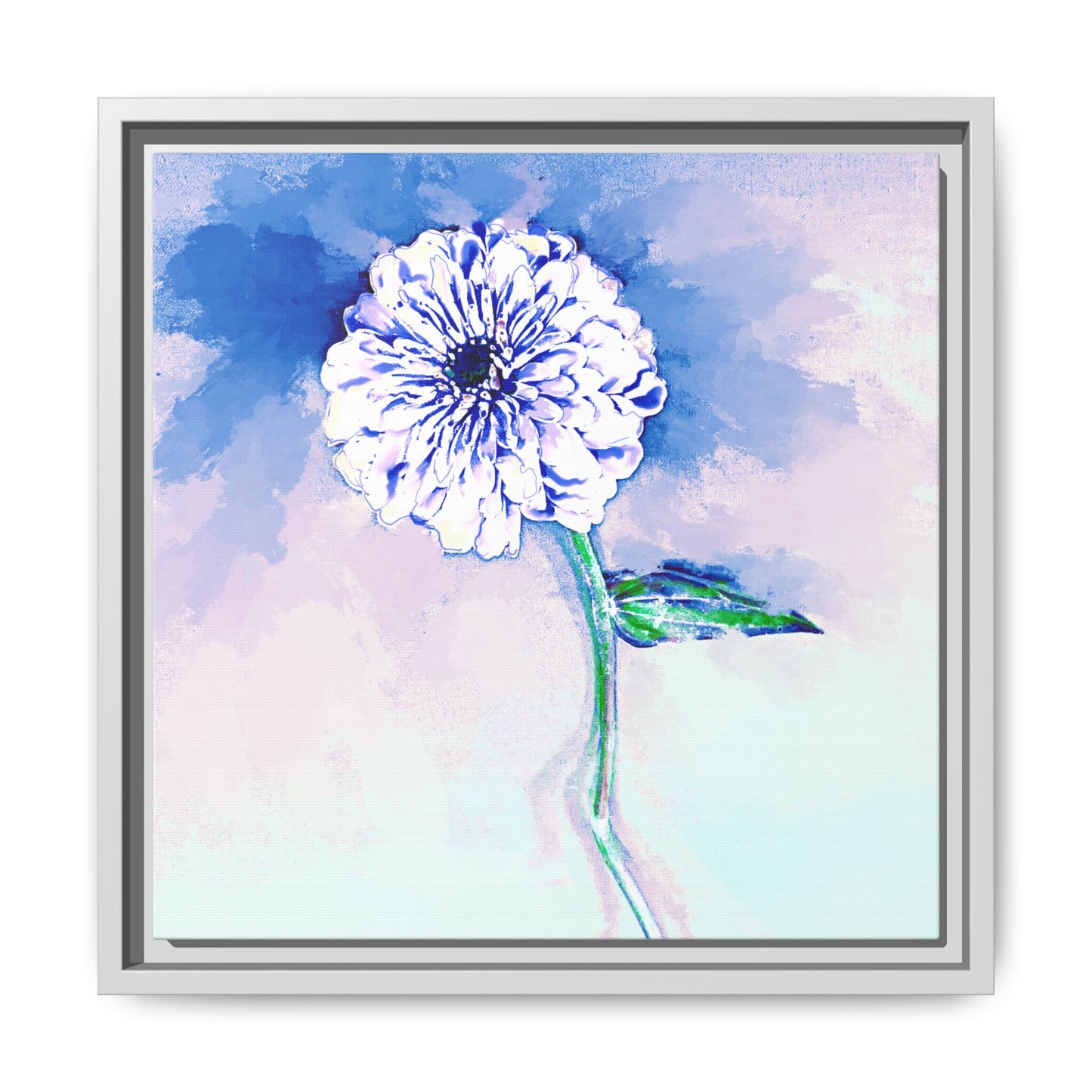 Zinnia Color Splash Matte Canvas Blue Framed