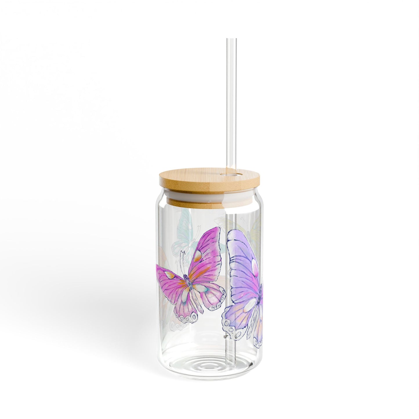 Butterfly Swing, Largest Butterfly is Lilac, Sipper Glass, 16oz, Choose With or Without lid