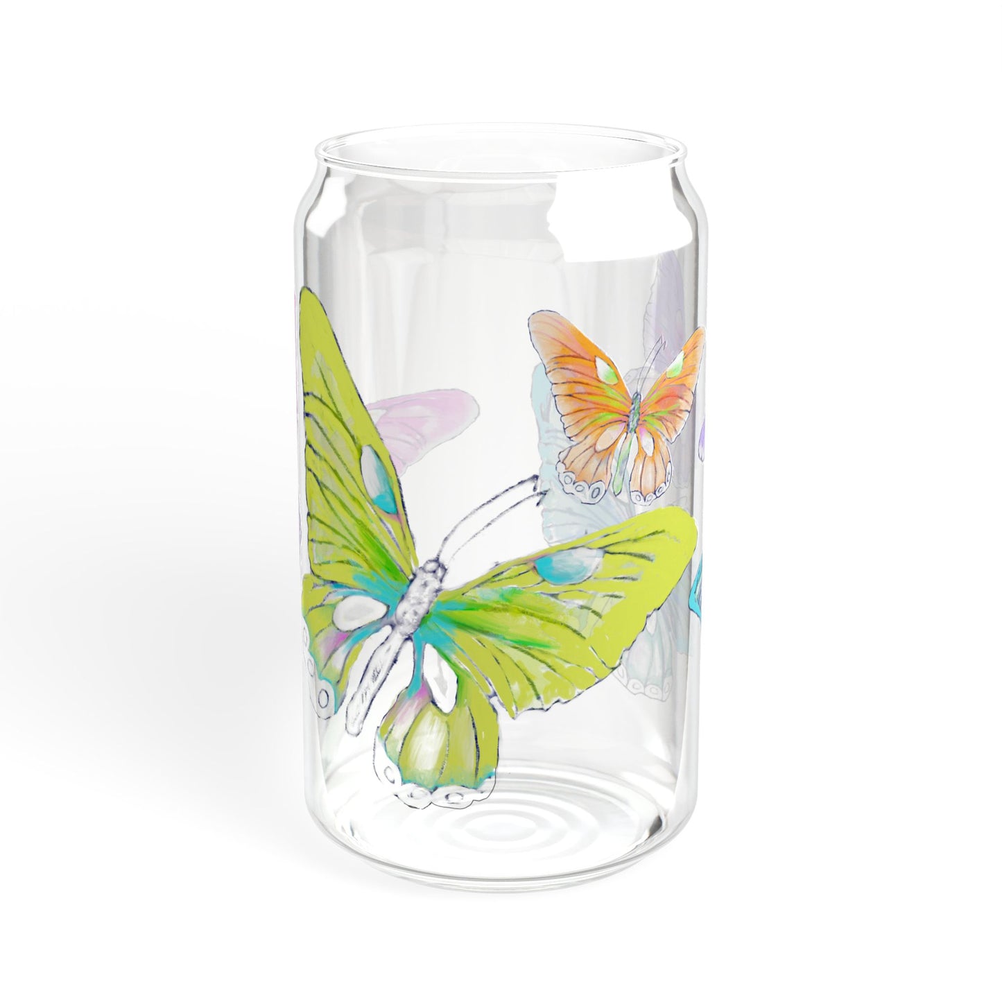 Butterfly Swing, Largest Butterfly is Greenish Yellow, Sipper Glass, 16oz, Choose With or Without lid