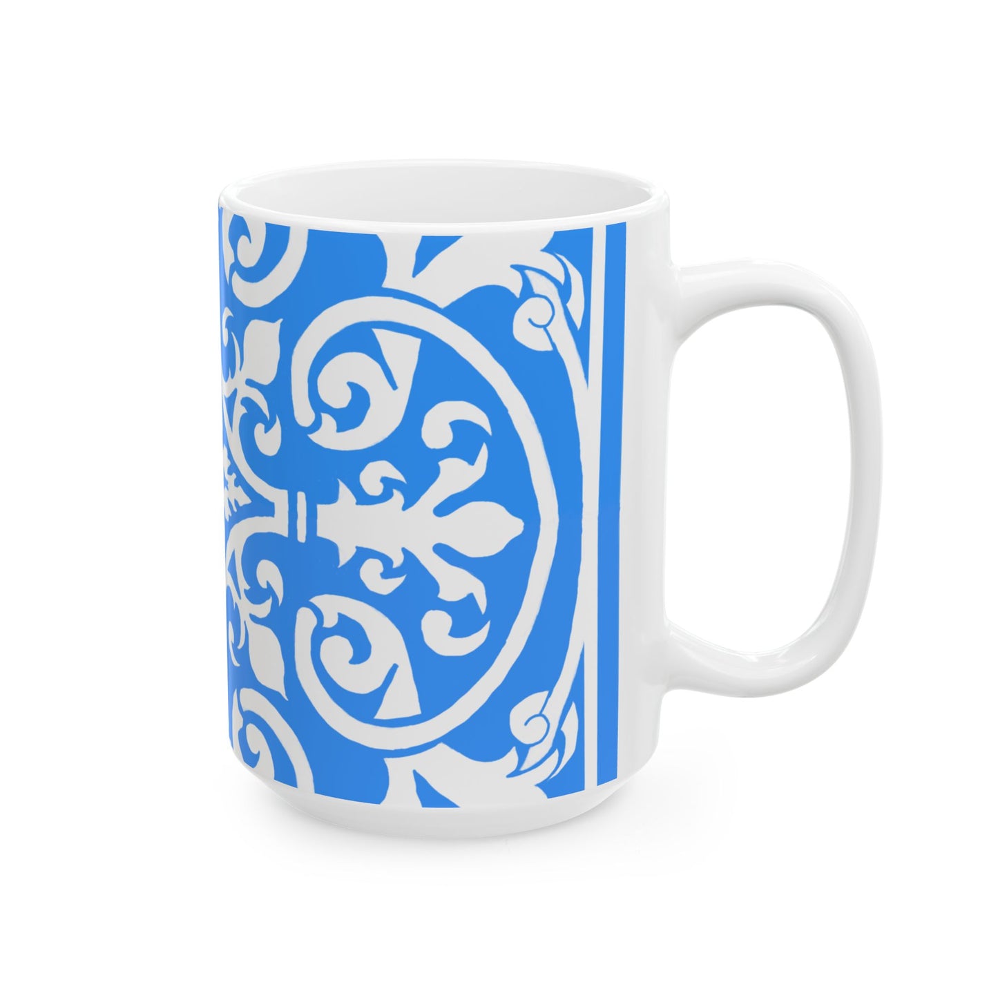 Scrollwork Ceramic Mug Cornflower Blue