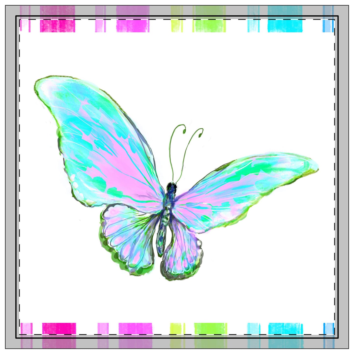 Butterfly Jive In Aqua and Lilac with striped Border Napkins (set of 4), polyester