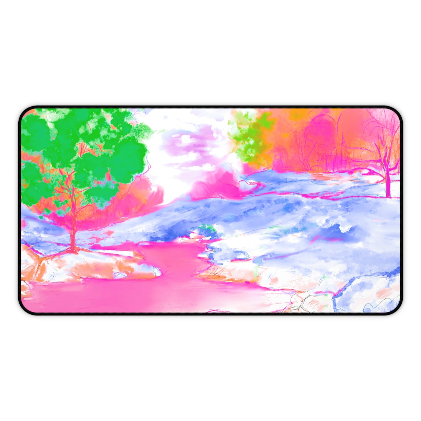 Joyful Landscapes Desk Mat, Pink, Green , Periwinkle