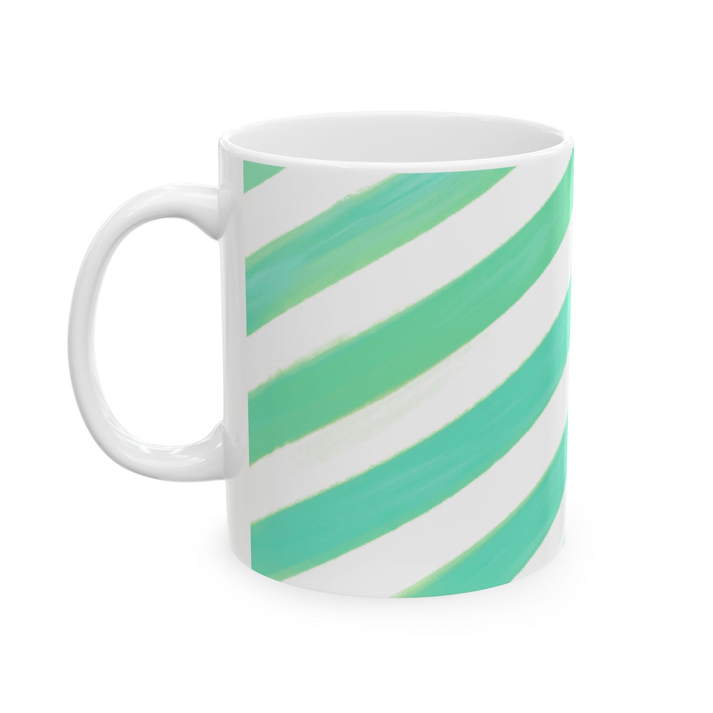 Diagonal Stripe Ceramic Mug in Mint, 11oz