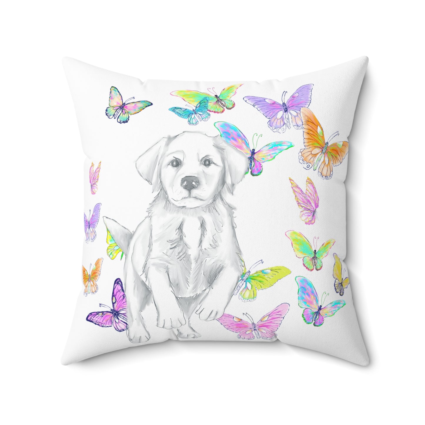 Dogi Butterfly Flutter Spun Polyester Square Pillow. Multi-Color Butterflies
