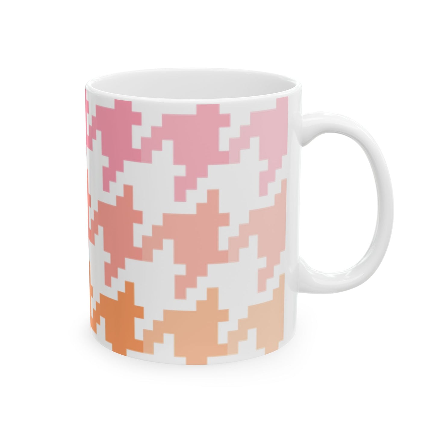 Houndstooth Fun in Pink and Orange Ceramic Mug, 11oz