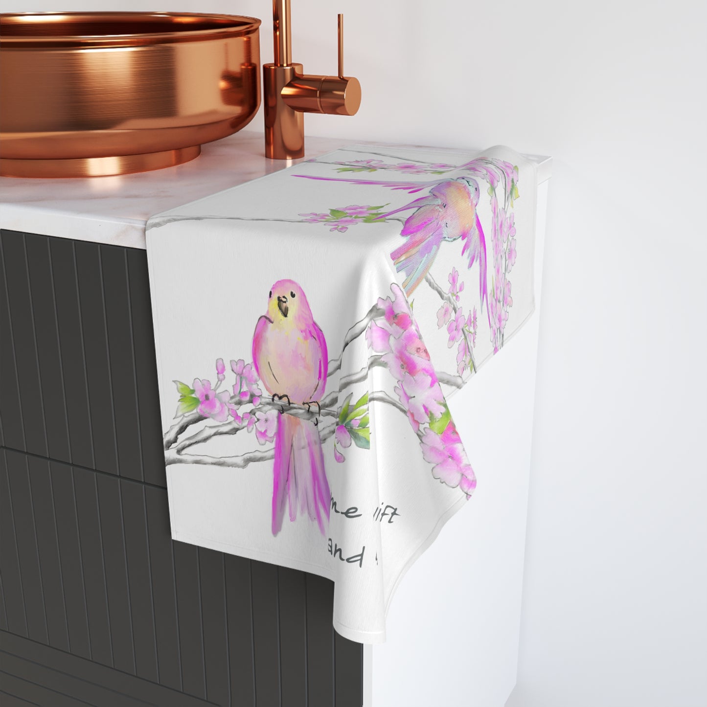 Cherry Chirp Hand Towel Time is swift and short