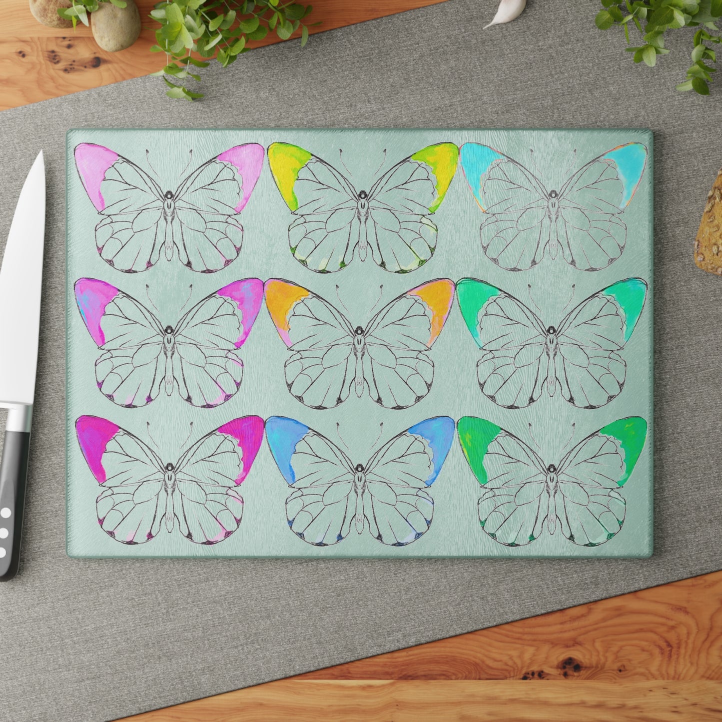 Glass Cutting Boards Rainbow Butterflies