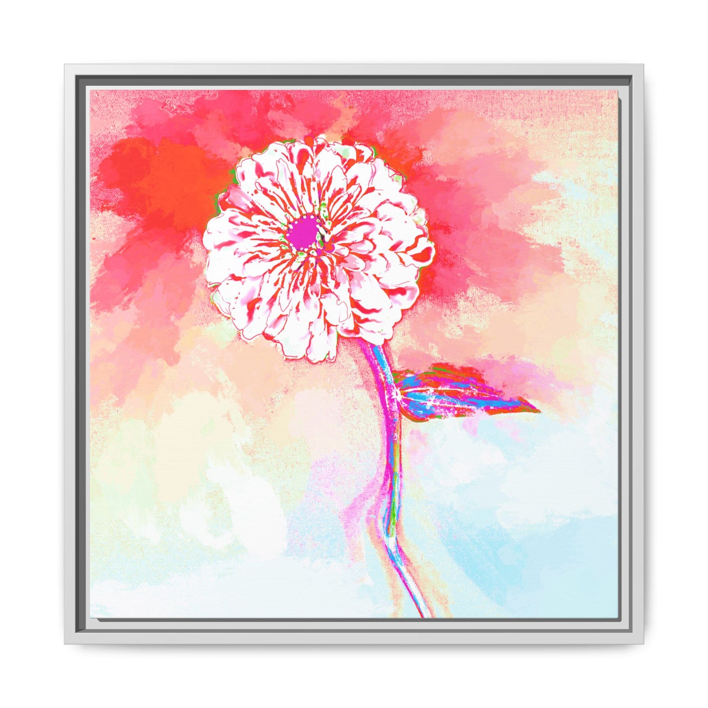 Zinnia Color Splash Matte Canvas Red Framed