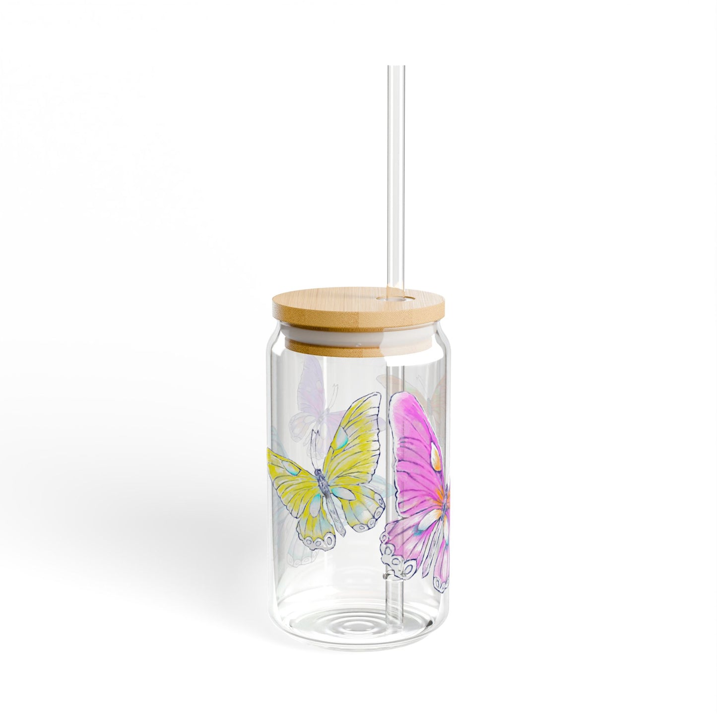 Butterfly Swing, Largest Butterfly is Pink, Sipper Glass, 16oz Choose With or Without lid