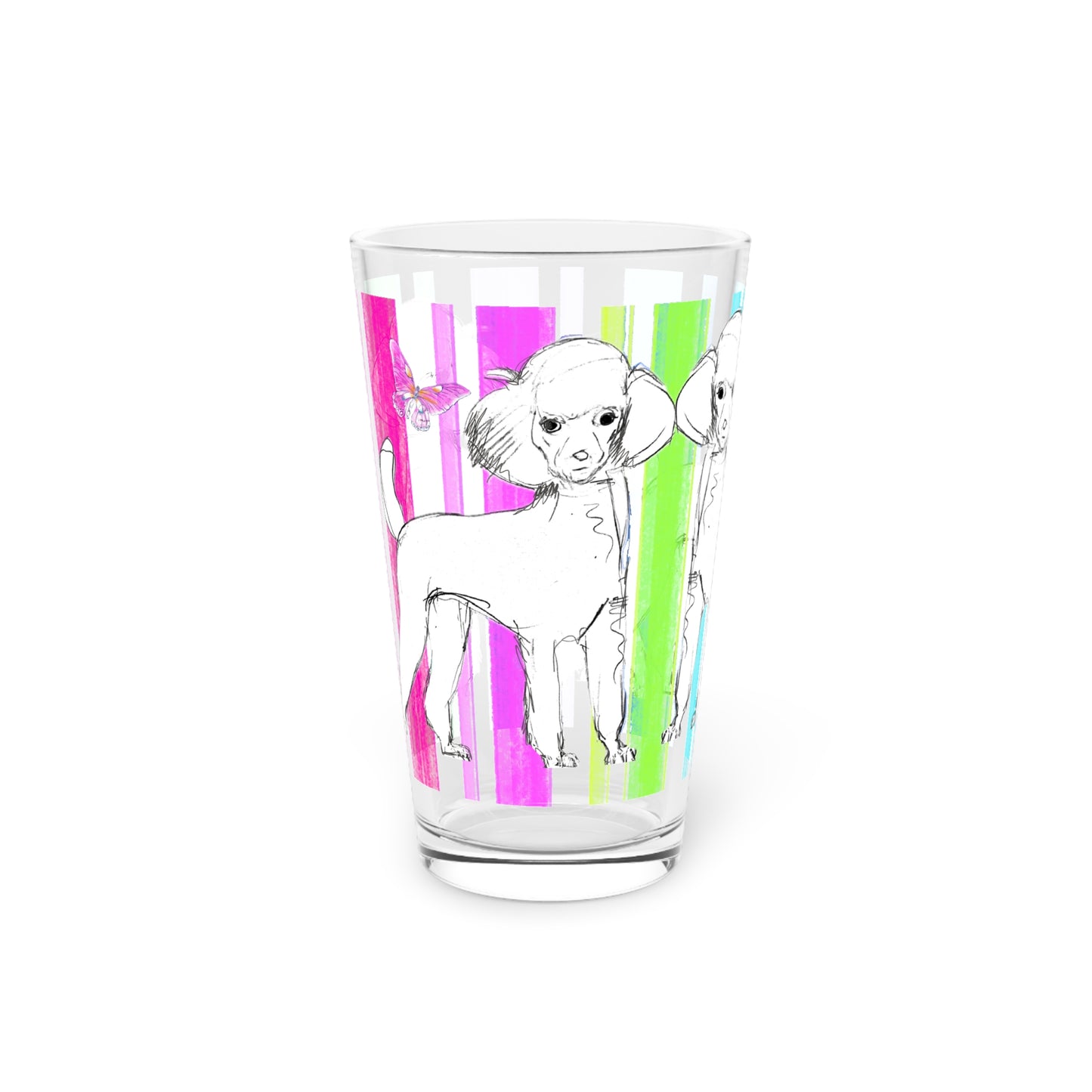 Dogi Butterfly Flutter Pint Glass in Multi-color, 16oz. Poodle
