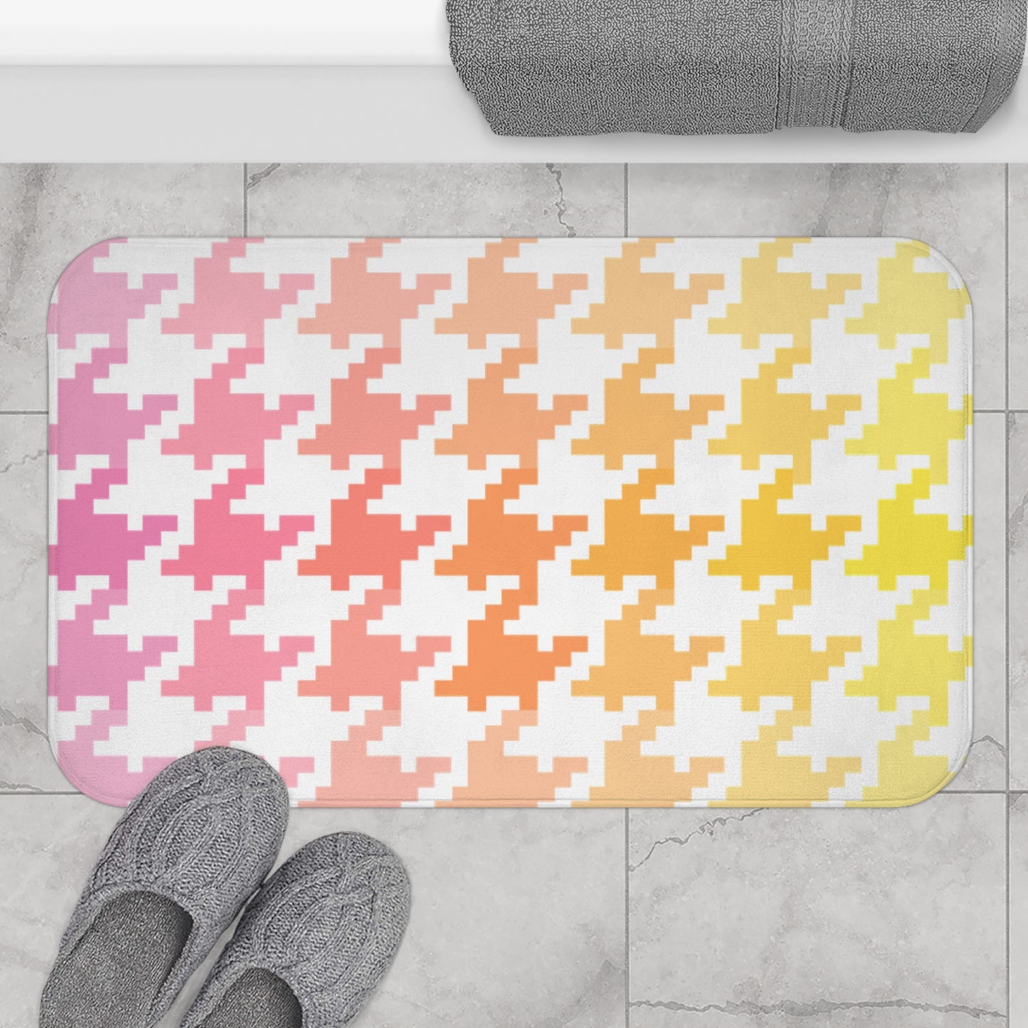 Bath Mats Houndstooth Fun Pink/Orange