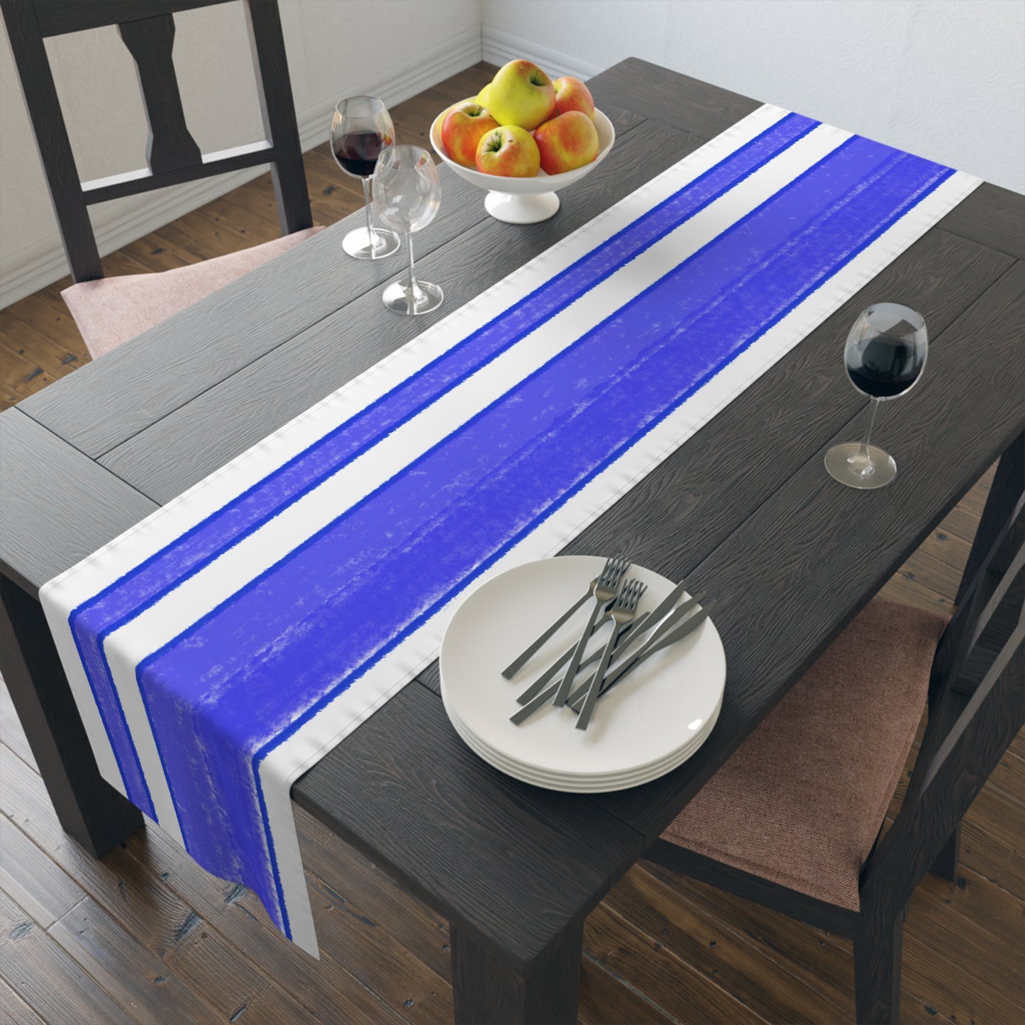 Mega Stripe Table Runner (Cotton Creamy White, Poly Bright White) Royal Blue
