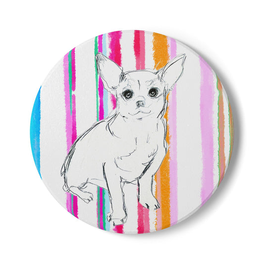 Dogi Fun Chihuahuas Ceramic Coaster in Multi-color Stripes