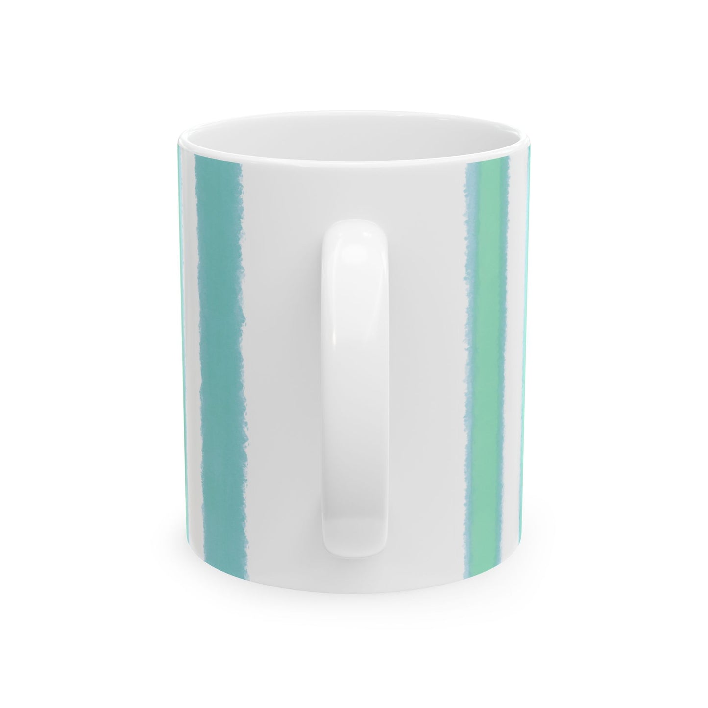 Watercolor Stripe Ceramic Mug in Aqua Green, 11oz
