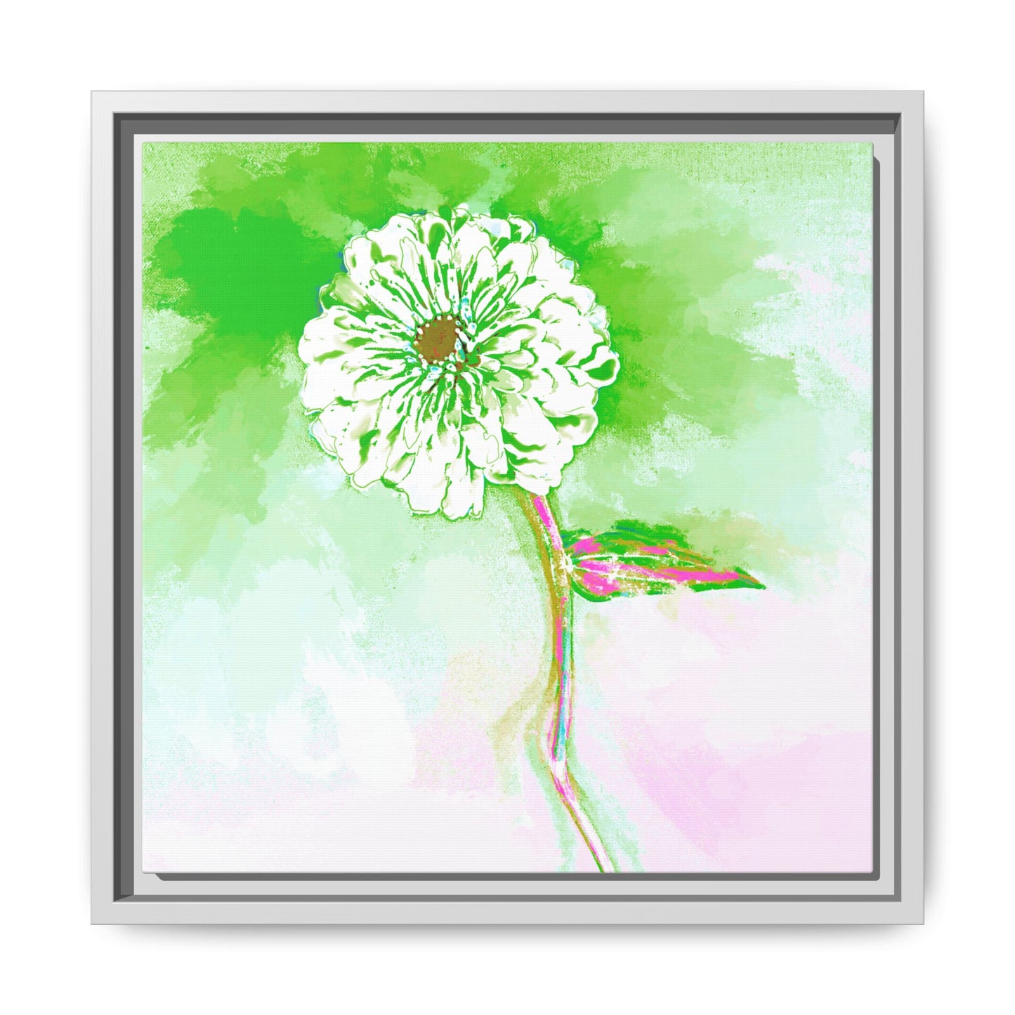 Zinnia Color Splash Matte Canvas Grass Green Framed