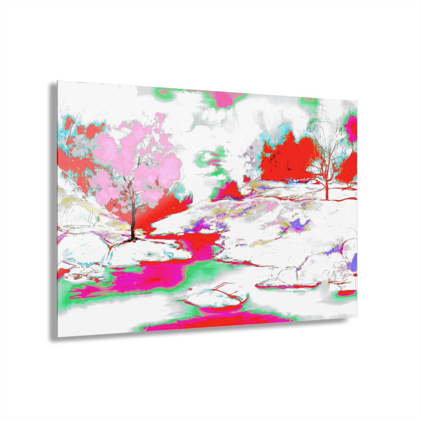 Joyful Landscapes Acrylic Print in Red and Pink (French Cleat Hanging)