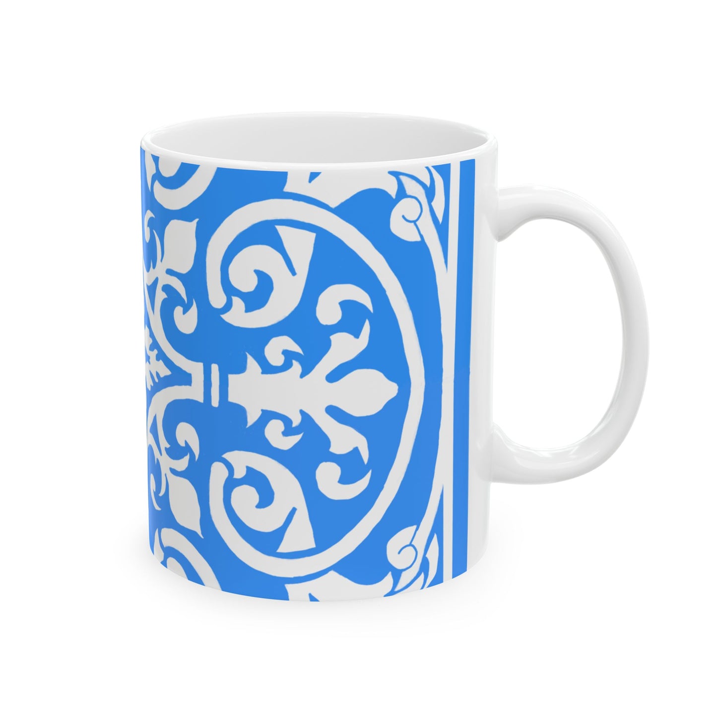Scrollwork Ceramic Mug Cornflower Blue