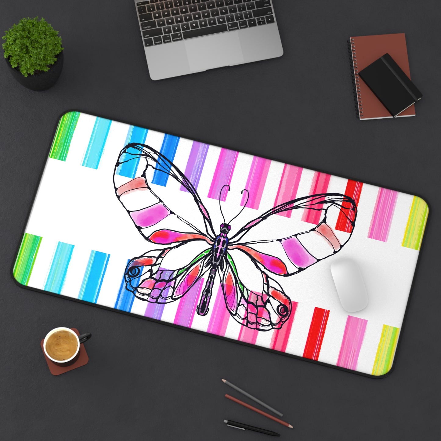 Office Flutterstripe Desk Mat with Multi-color Stripes
