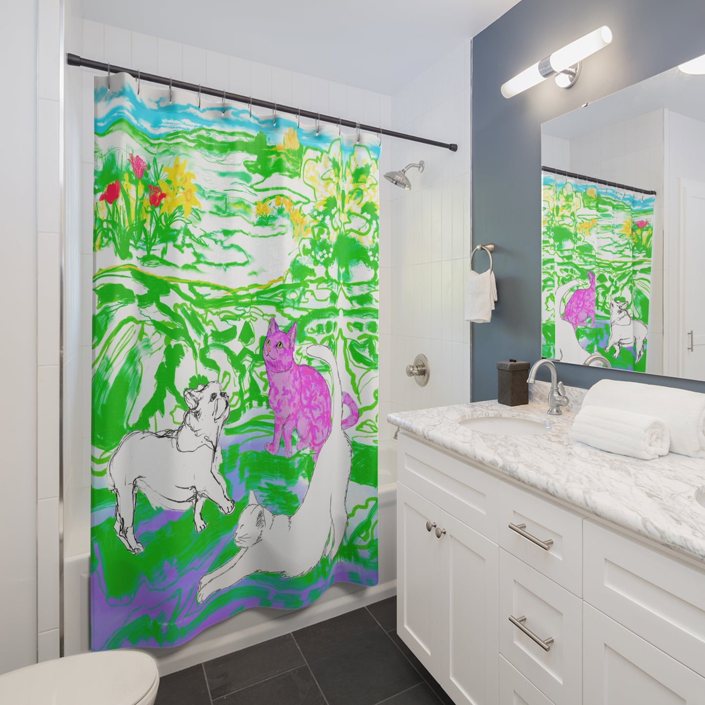 Colorful Cats and Dogs Shower Curtains