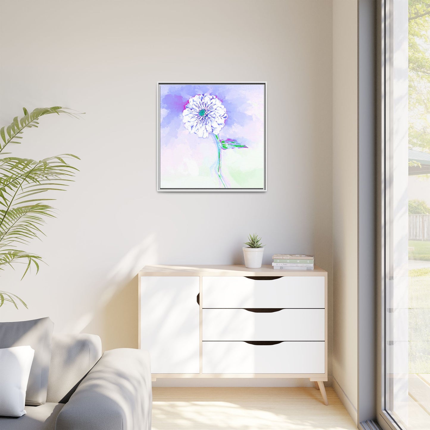 Zinnia Color Splash Matte Canvas Periwinkle Framed