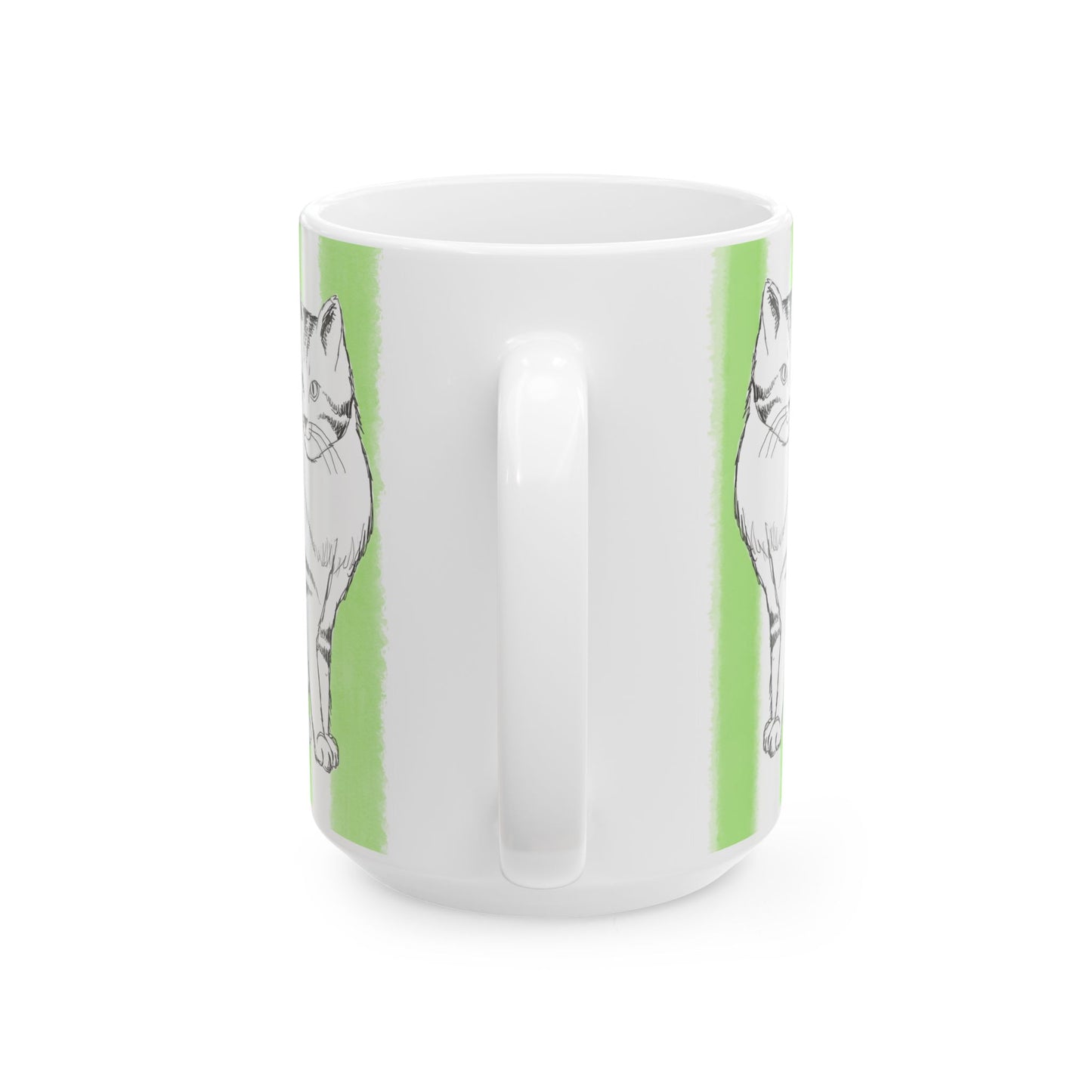 Kitty Fun Mug with Light Green Stripes