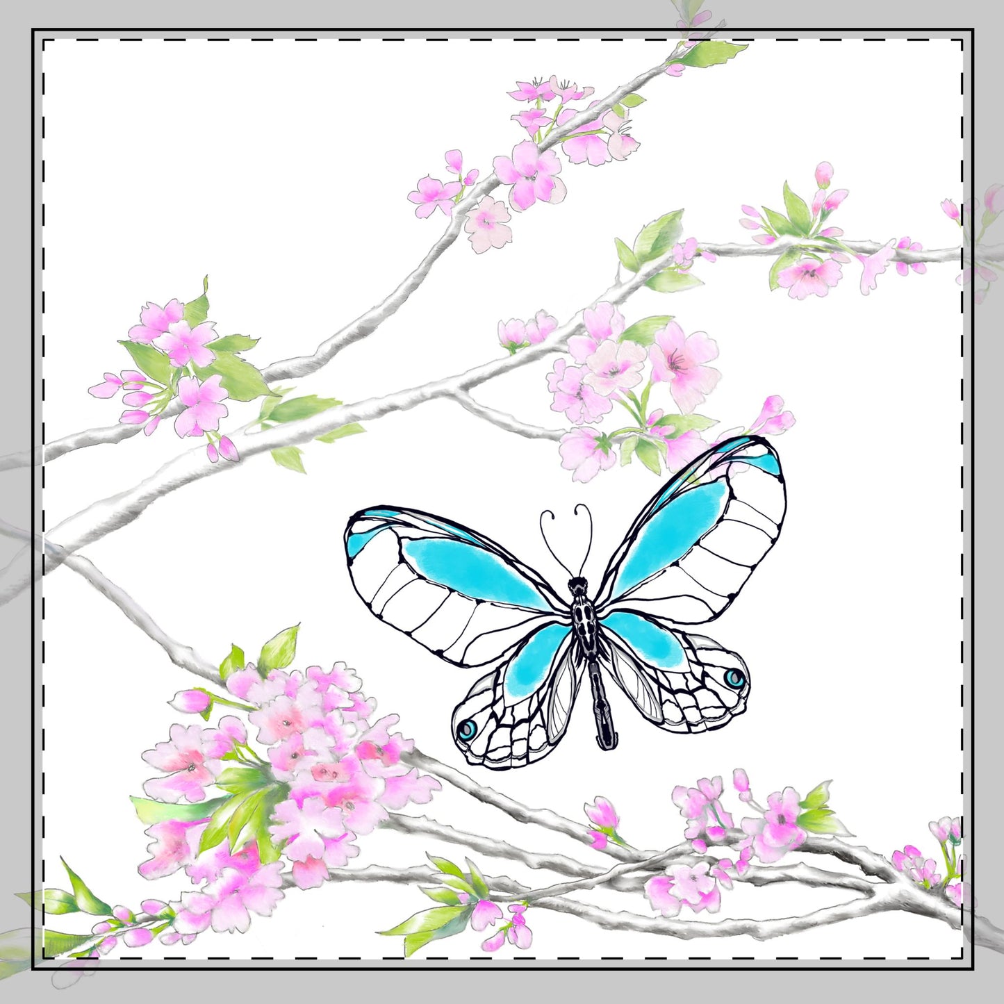 Butterfly Blossom Romp Poly Twill Napkin in Aqua #3