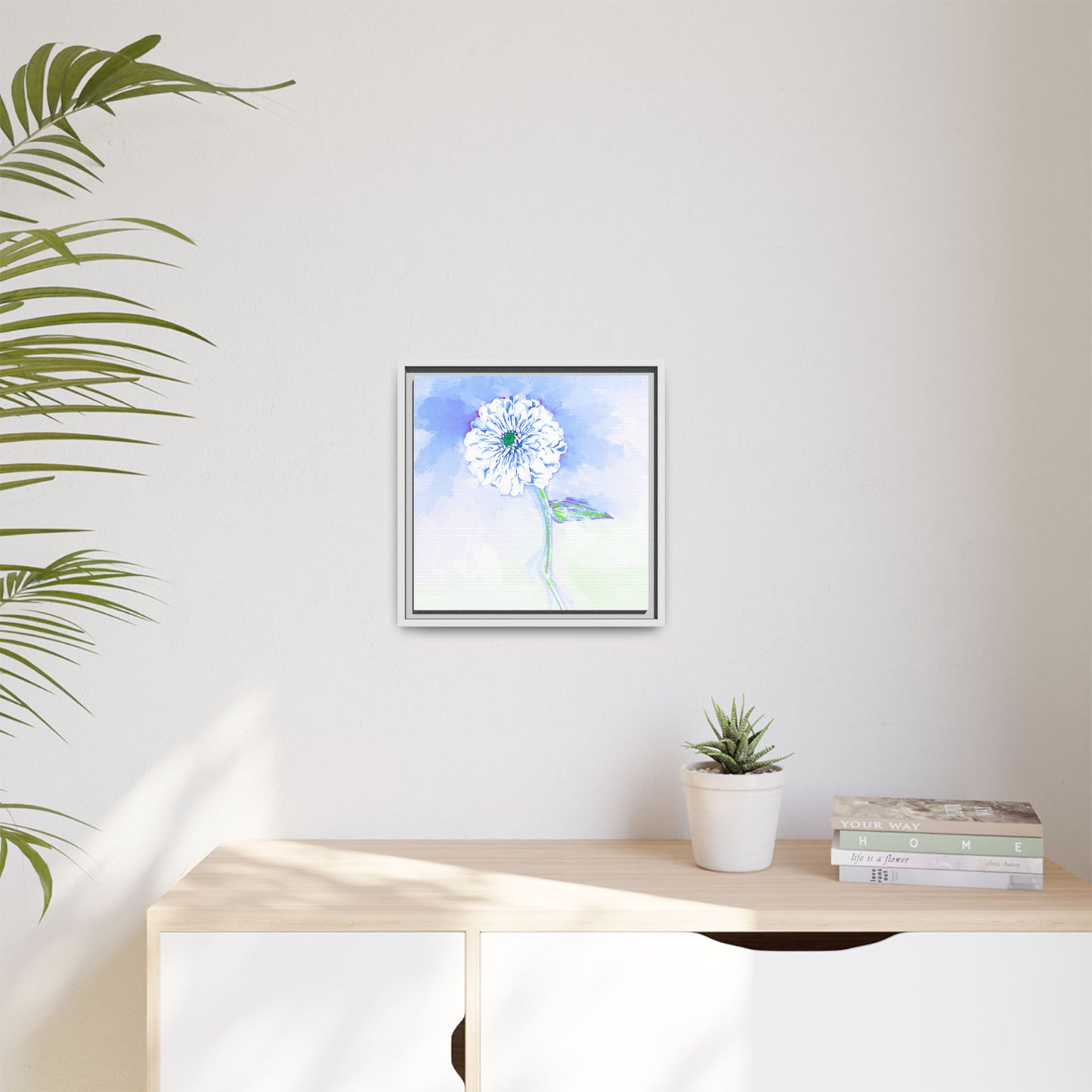 Zinnia Color Splash Matte Canvas Soft Blue Framed