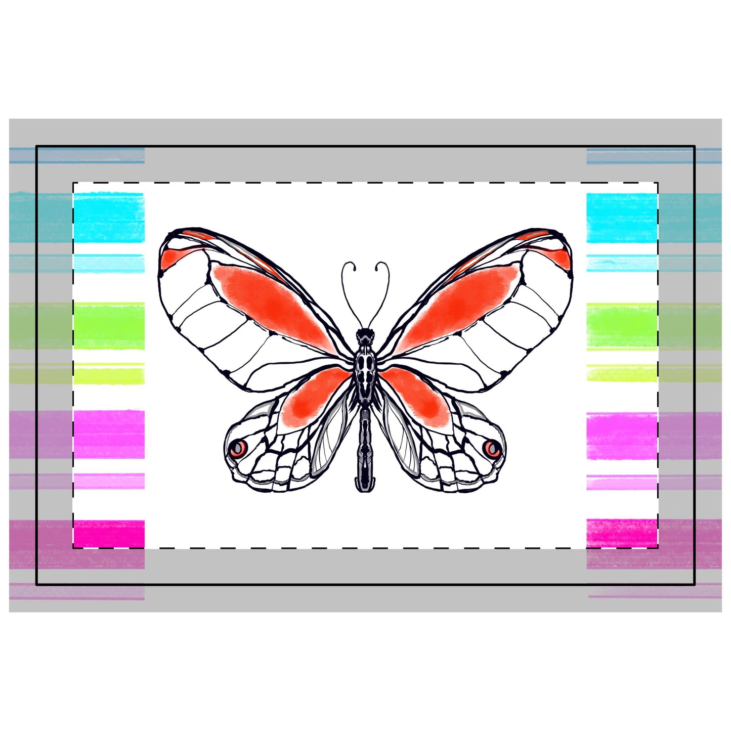 Butterfly Flutterstripe Poly Quilted Placemat, Red, Fabric Background Bright White #1