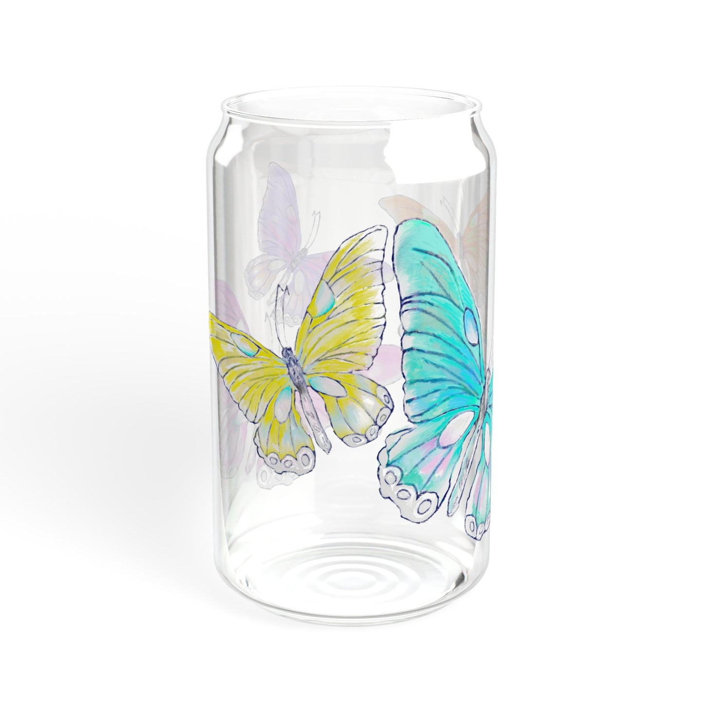 Butterfly Swing, Largest Butterfly is Aqua, Sipper Glass, 16oz, Choose With or Without lid