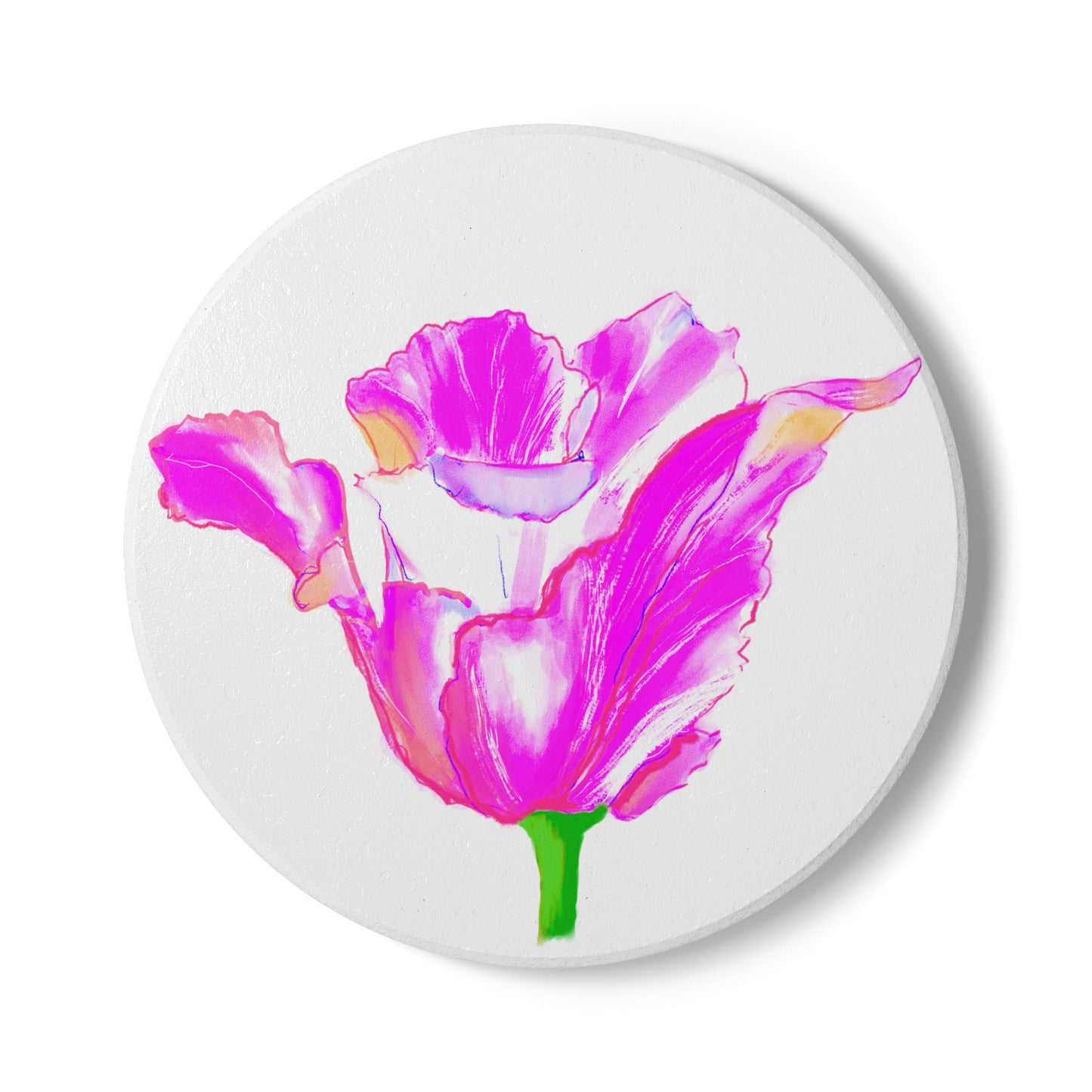 Tulip Love Ceramic Coaster in Pink and  Raspberry