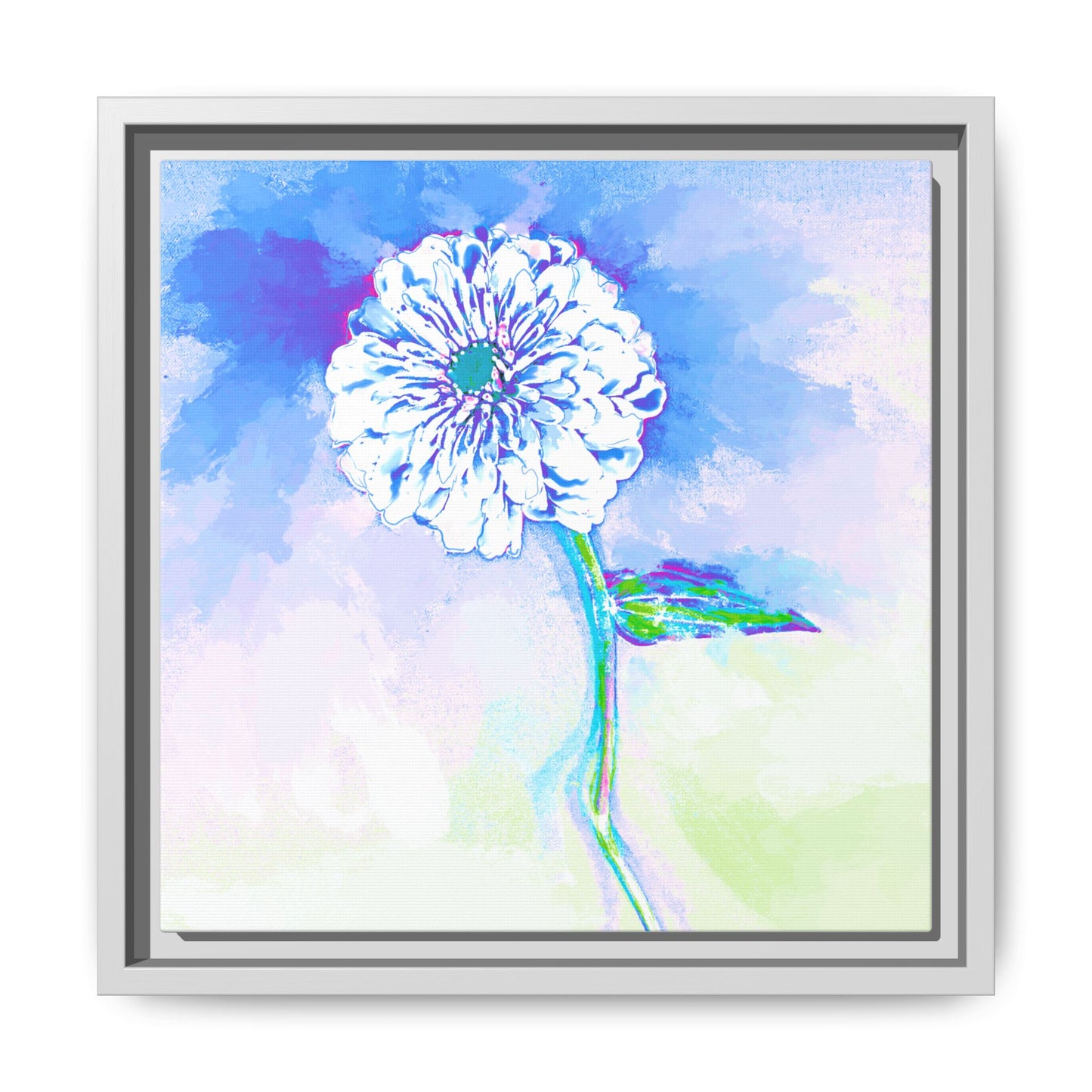 Zinnia Color Splash Matte Canvas Ultramarine Framed