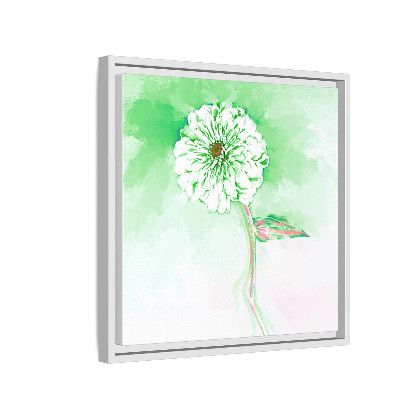 Zinnia Color Splash Matte Canvas Soft Green Framed