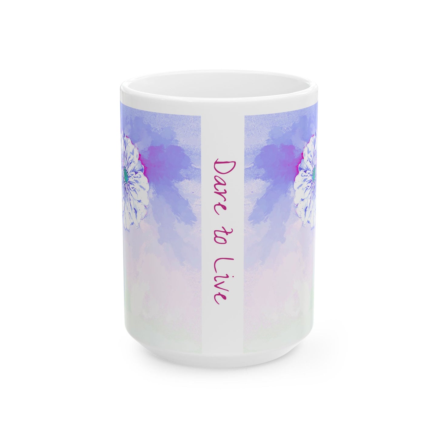Zinnia Color Splash Mug Periwinkle “Dare to Live”