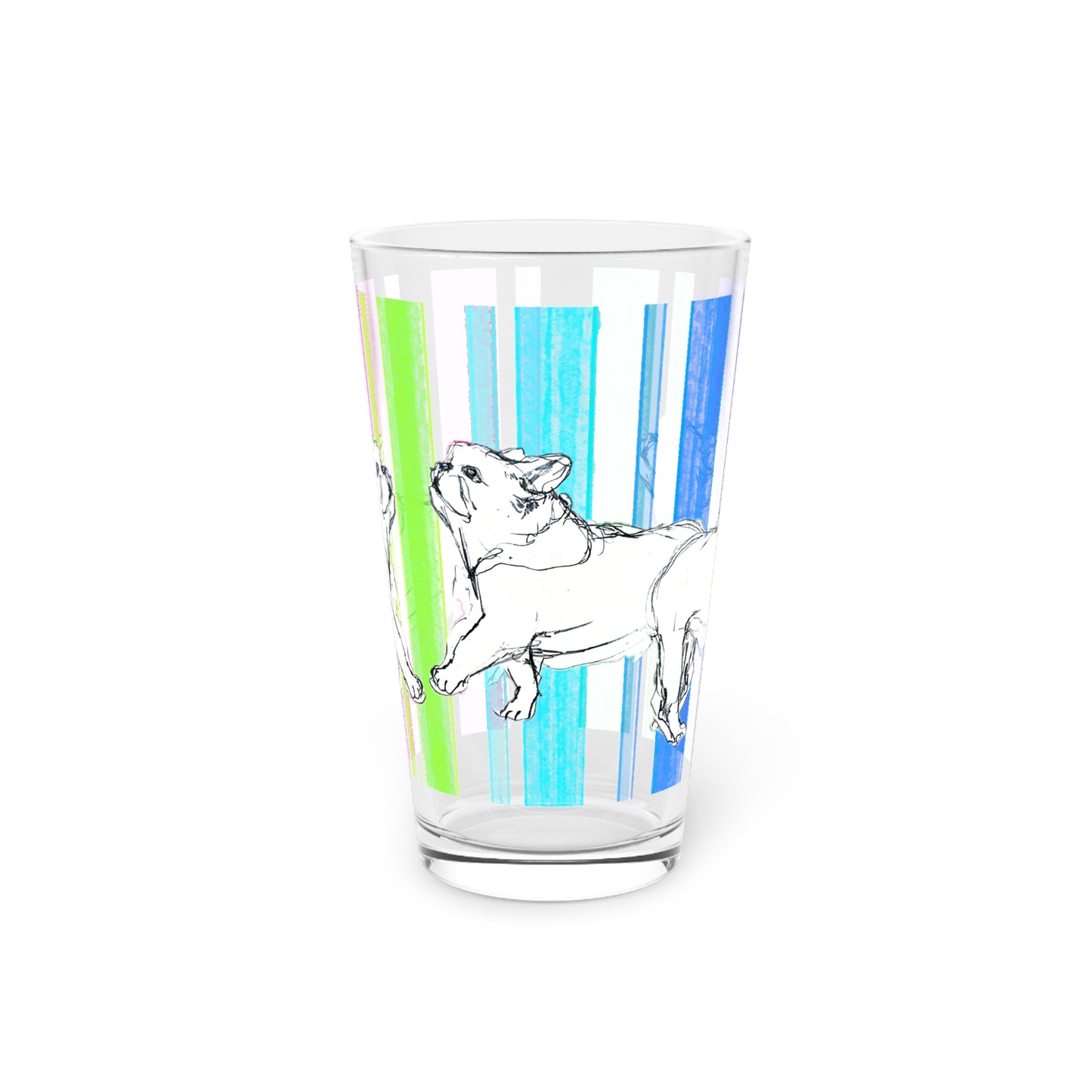 Dogi Fun Pint Glass, 16oz (Watercolor Stripe) Bulldog