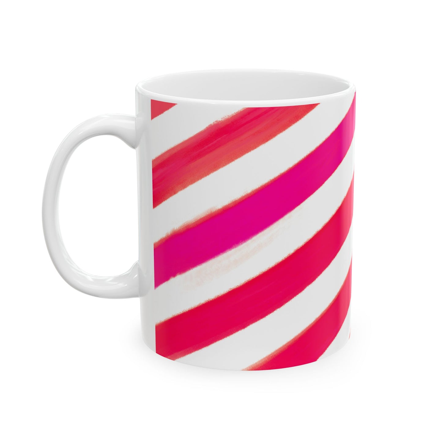 Diagonal Stripe Ceramic Mug in Raspberry Red, 11oz