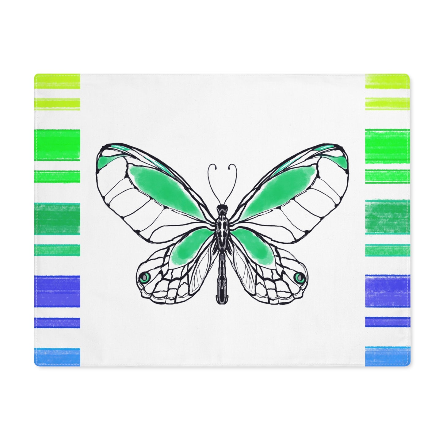 Butterfly Flutterstripe Placemat in Darker Green with Multi-color Stripe Border (1 pc) cotton
