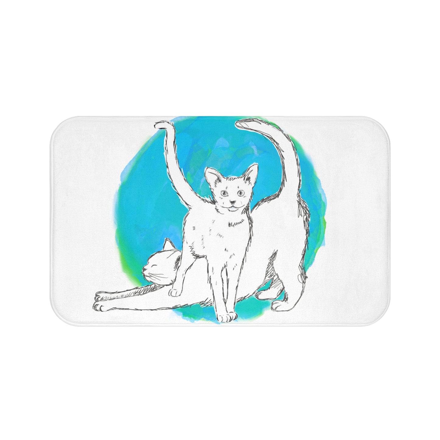 Kitty Fun Bath Mat Aqua Polka Dots