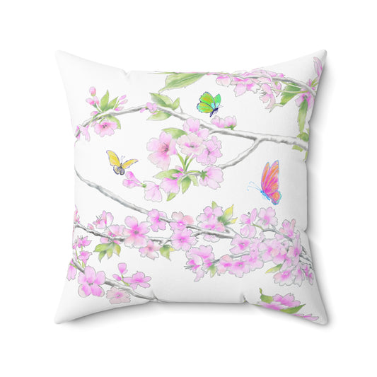 Flutters and Cherry Blossoms Spun Polyester Square Pillow