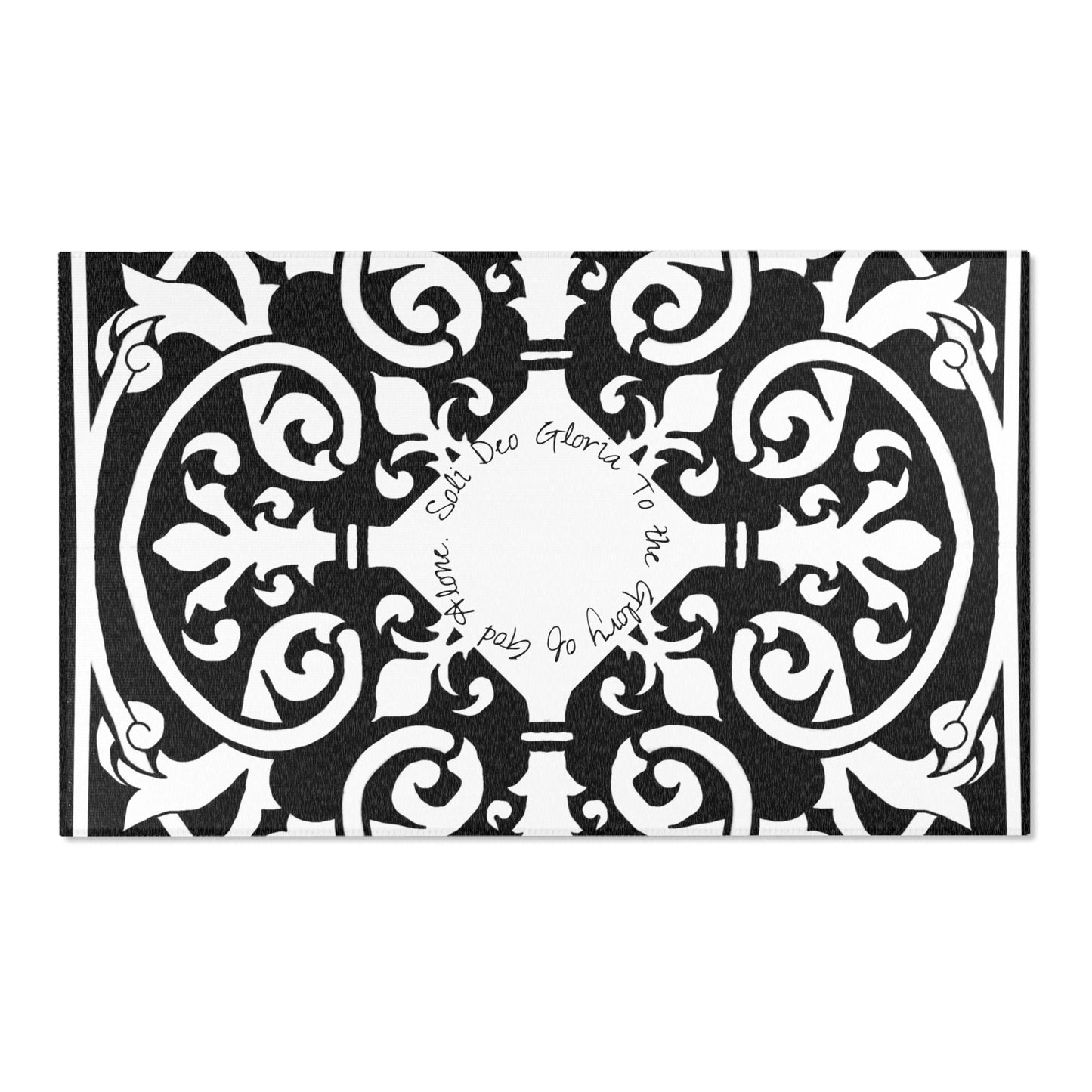 Scrollwork Indoor/Outdoor Rug Black "Soli Deo Gloria"