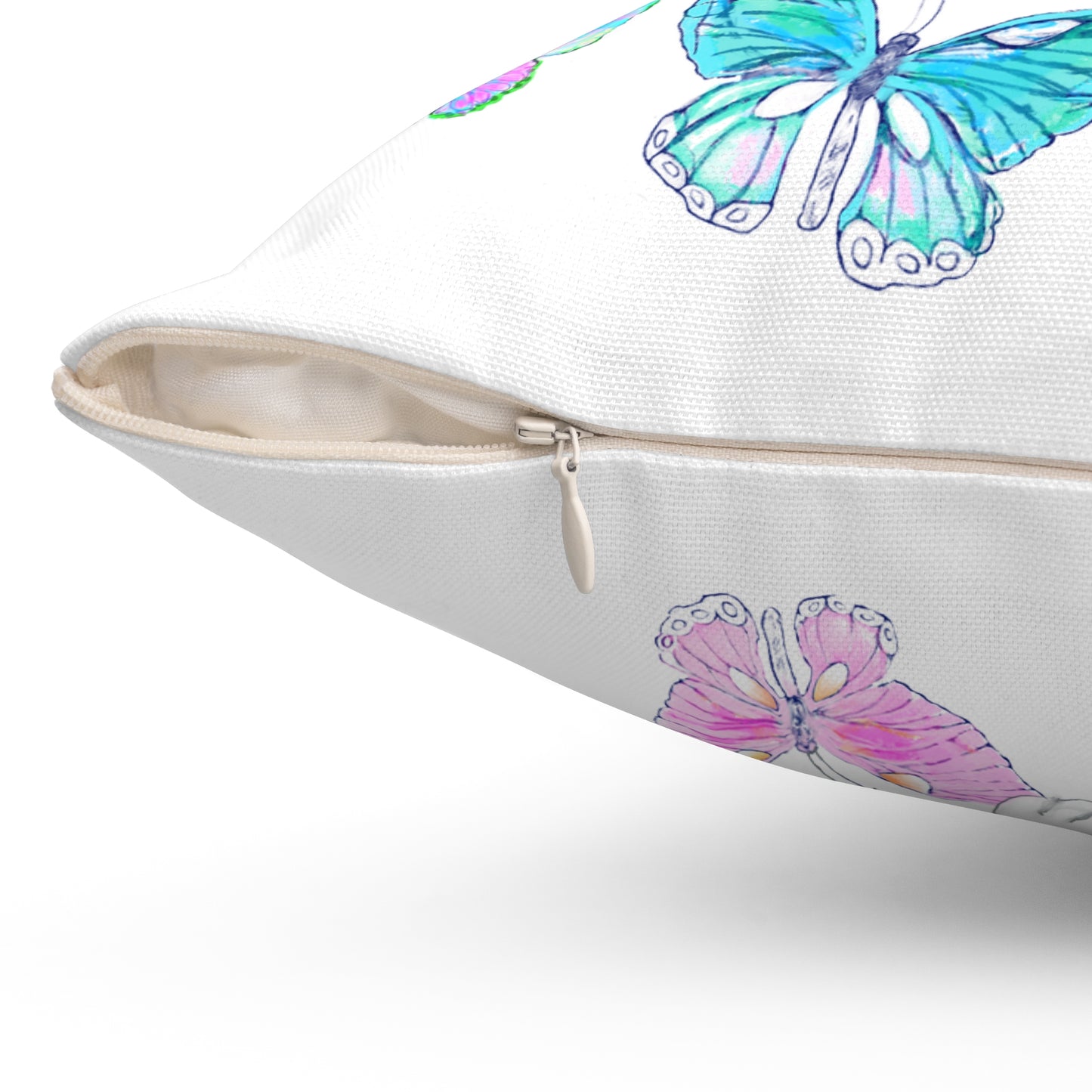 Dogi Butterfly Flutter Spun Polyester Square Pillow. Multi-Color Butterflies