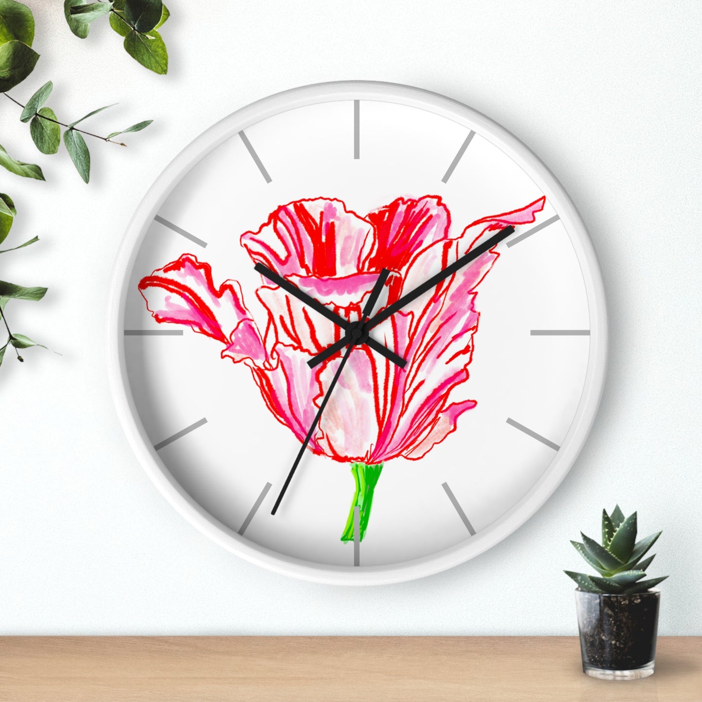 Kitchen & Dining, Office Tulip Love Wall Clock Red Tulip