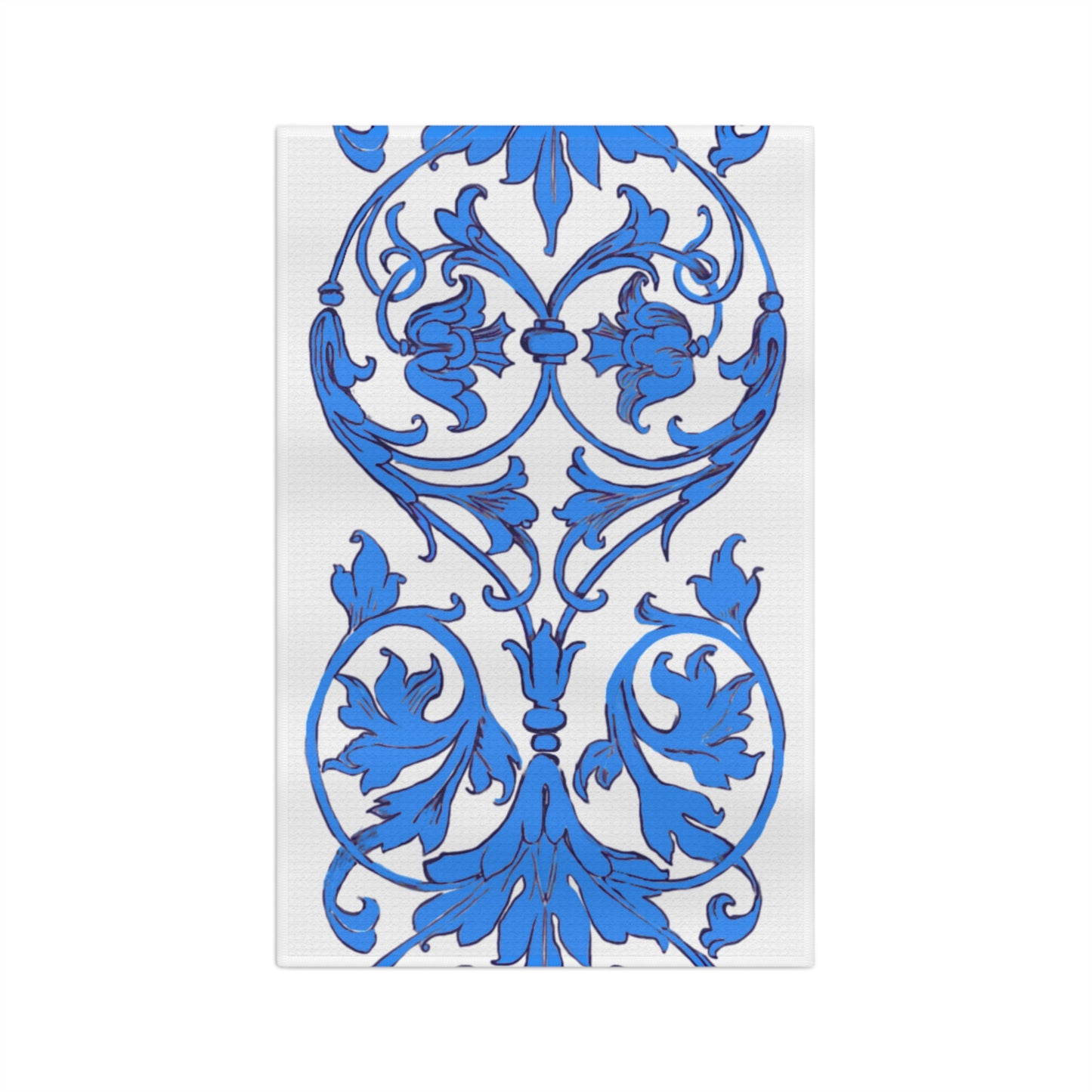 Dish Towels Microfiber Hand Drawn Scrollwork Blue