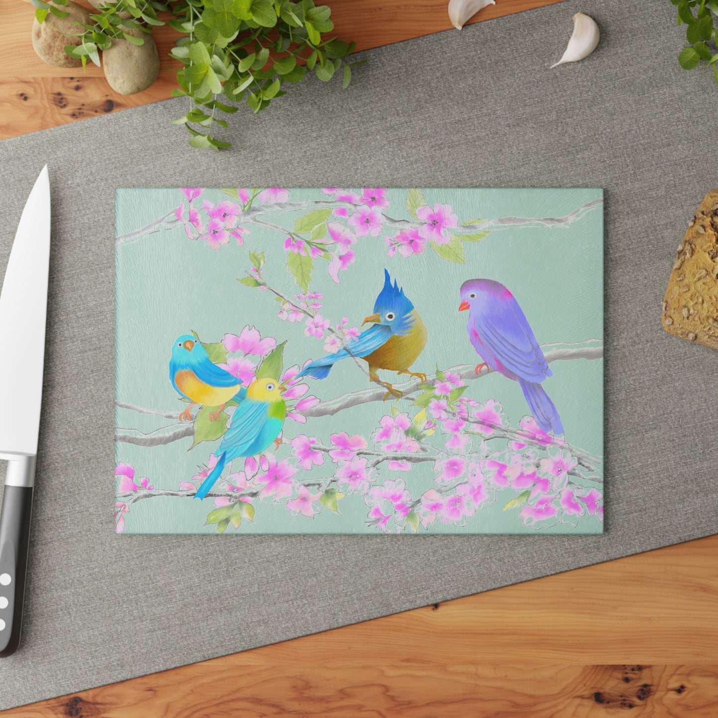 Cherry Chirp Glass Cutting Board