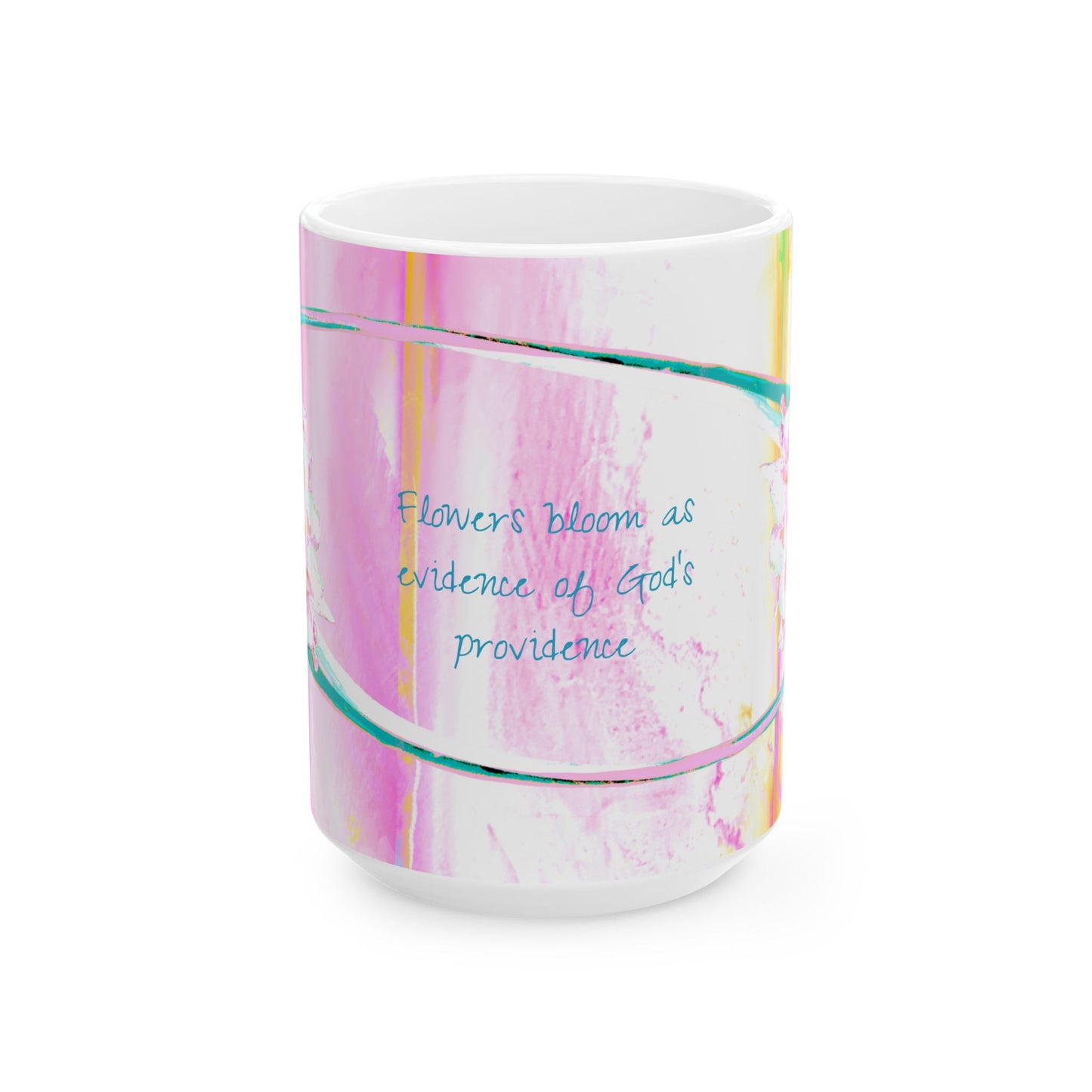 Zinnia Ceramic Mug Raspberry Orange "Flowers bloom as emblems of God's providence"