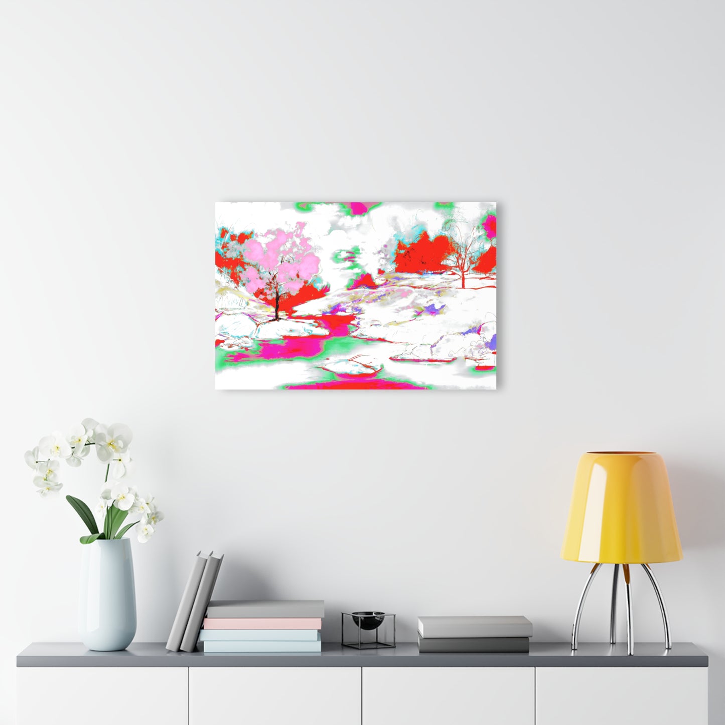Joyful Landscapes Acrylic Print in Red and Pink (French Cleat Hanging)