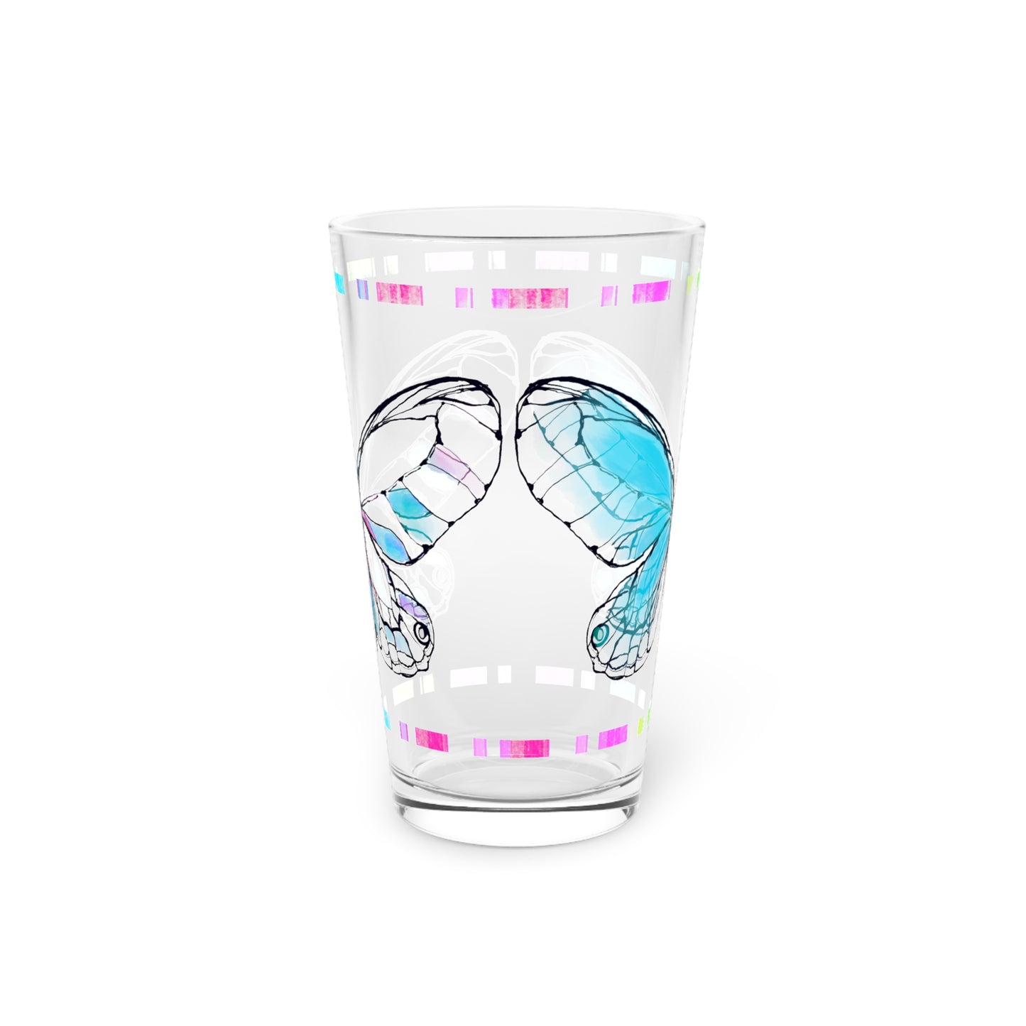 Butterfly Flutterstripe Pint Glass In Aqua, 16oz