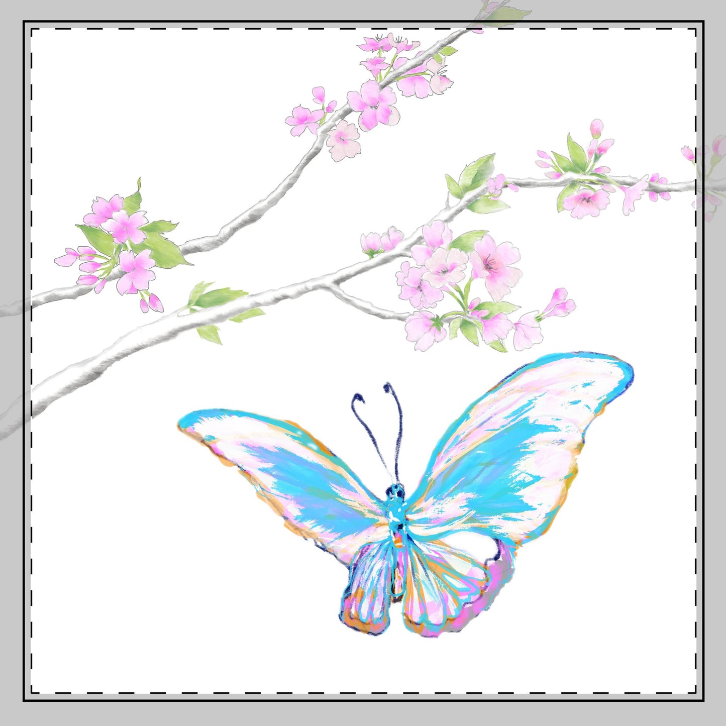 Butterfly Blossoms Glide Poly Twill Napkin in Aqua, Background Brighter White,# 7