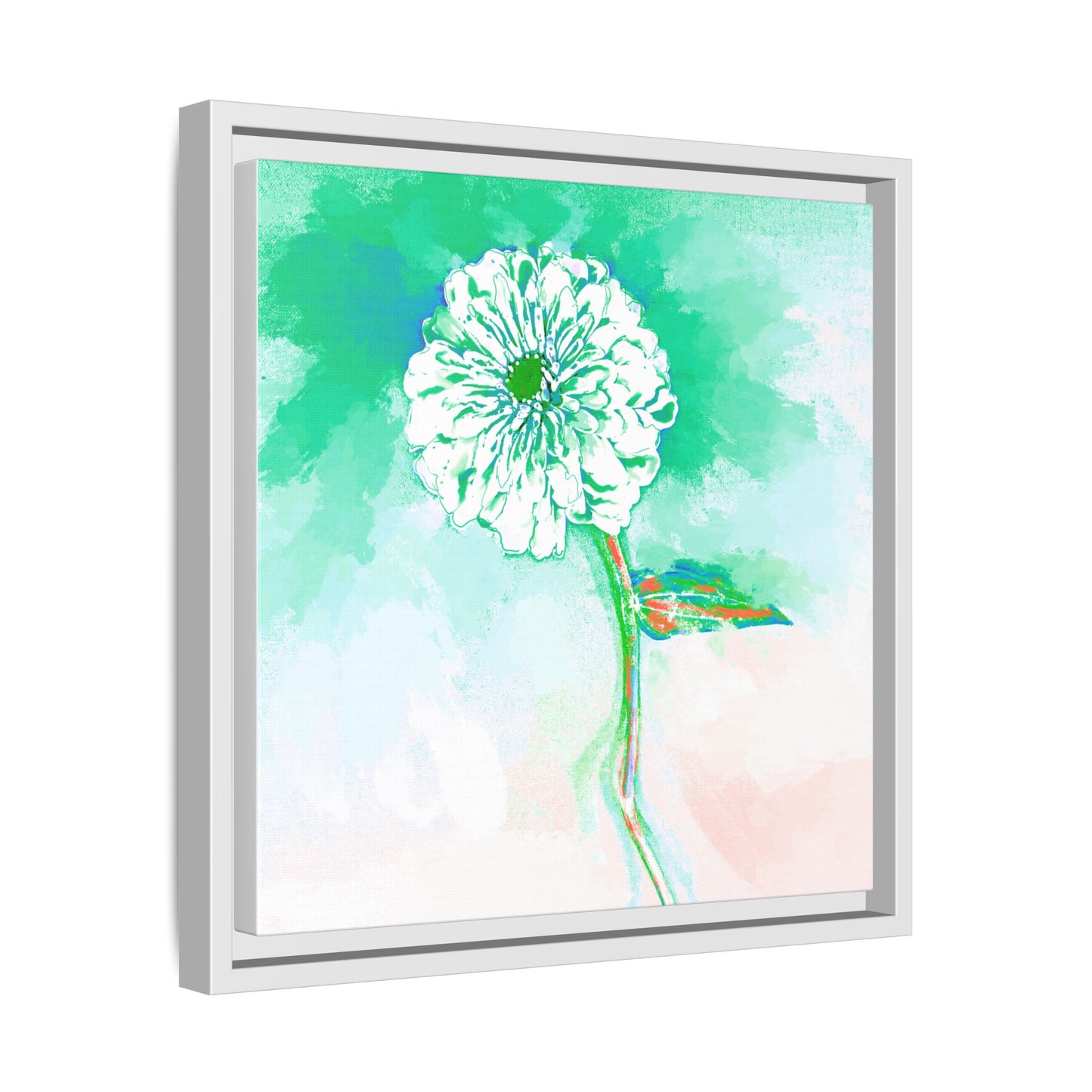 Zinnia Color Splash Matte Canvas Green Framed