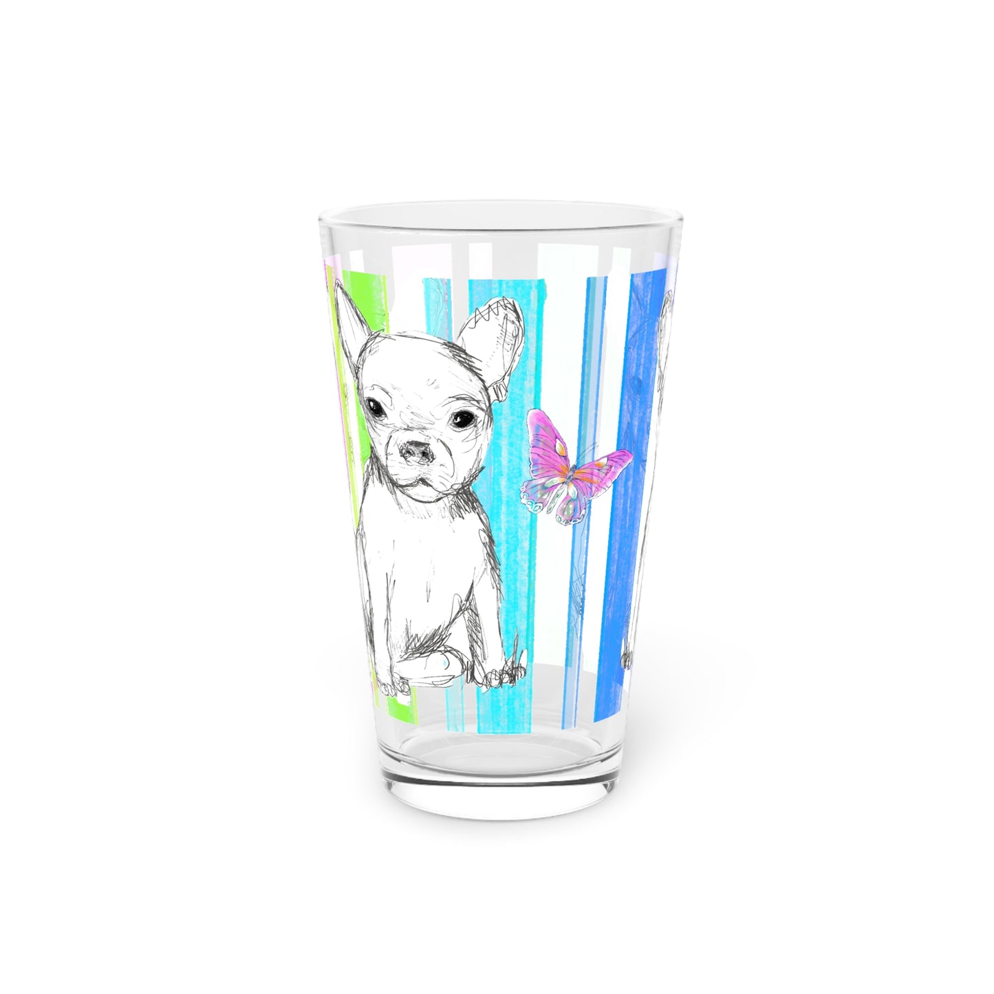 Dogi Butterfly Flutter Stripes Pint Glass, 16oz (Multi color)