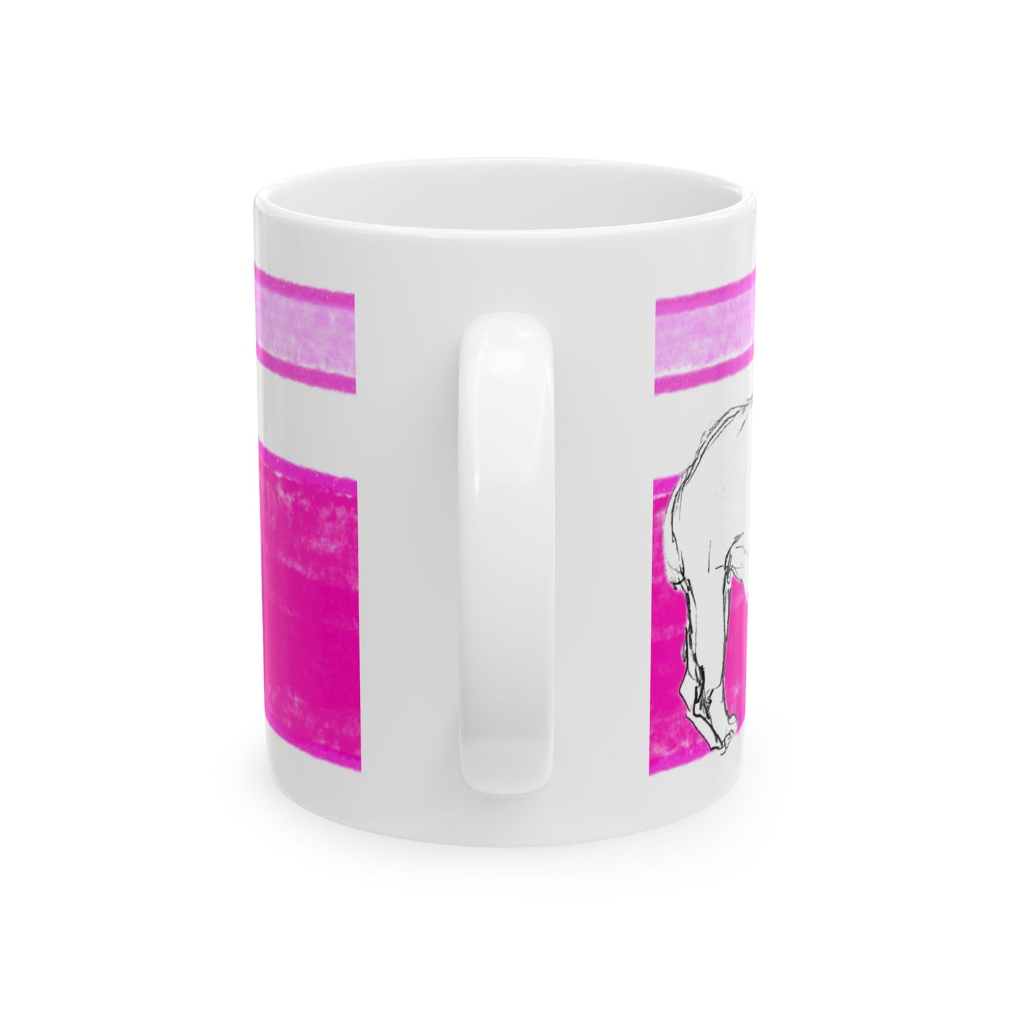 Mega Stripe Dogi Butterfly Flutter Ceramic Mug, (11oz, 15oz),  Raspberry Pink Bulldog